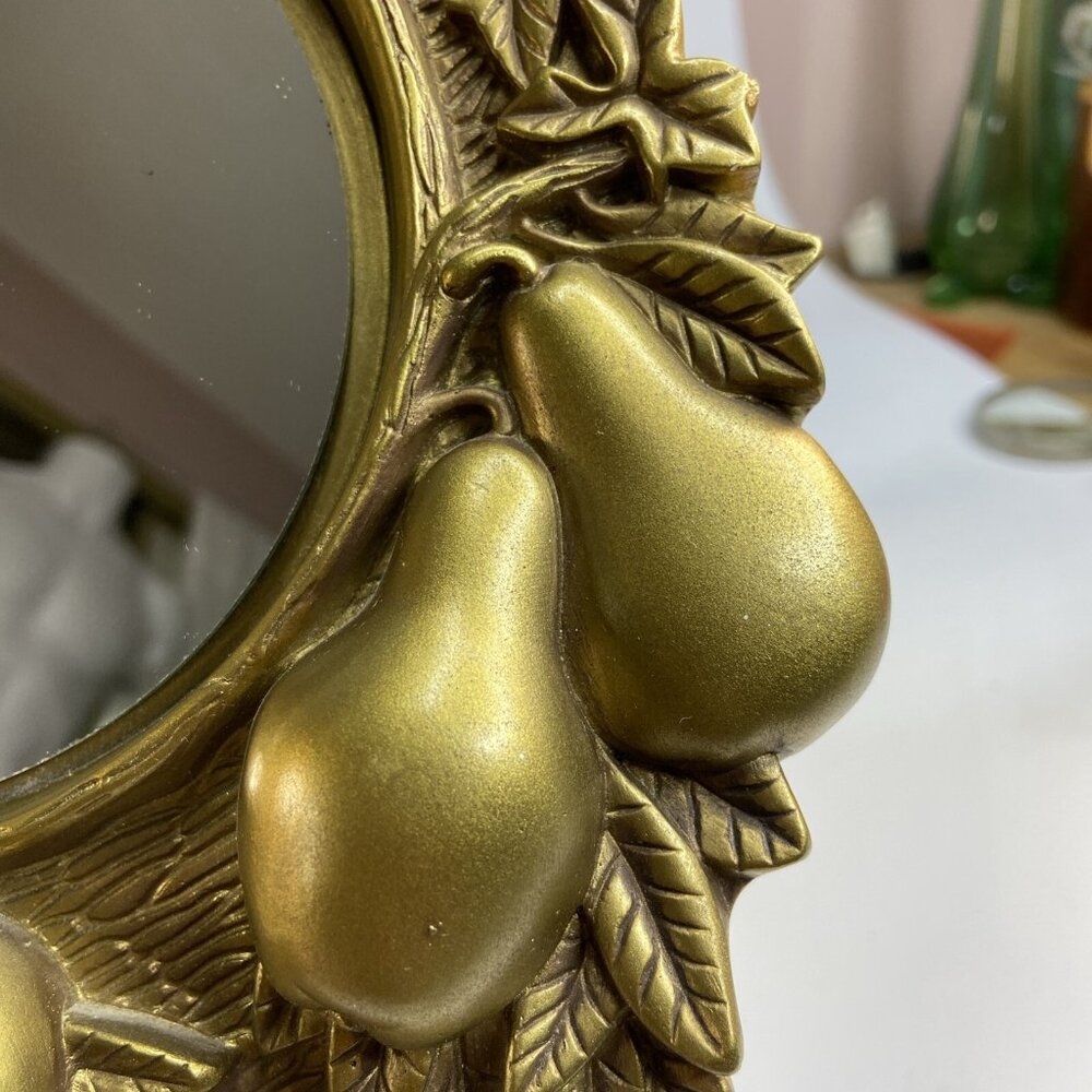 VTG Goldtone Mirror Fruit Design Cast Plaster Baroque Ornate Wall Mirror 10.5x8 - Picture 6 of 11